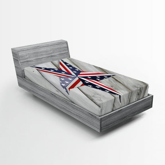 Ambesonne 4th of July Fitted Sheet, Star US Flag, Twin XL Size, Multicolor