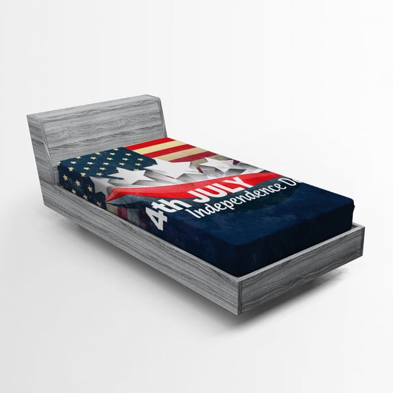 Ambesonne 4th of July Fitted Sheet, Stripe Patriotic Design, Twin Size, Multicolor