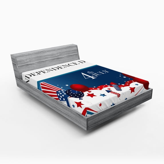 Ambesonne 4th of July Fitted Sheet, Uncle Sam Hat Art, Queen Size, Multicolor