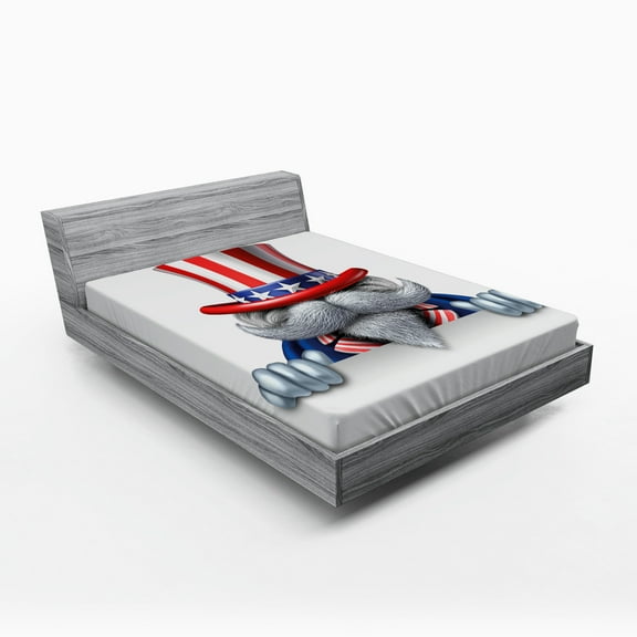 Ambesonne 4th of July Fitted Sheet, Uncle Sam Hat, Queen Size, Multicolor