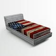 thumbnail image 1 of Ambesonne 4th of July Fitted Sheet, Wood Planks Flag, Twin Size, Red Beige Navy Blue, 1 of 3