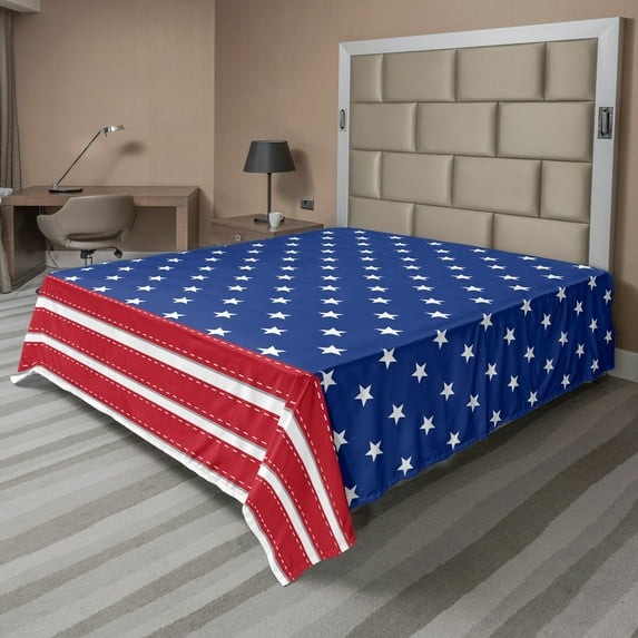 Ambesonne 4th of July Flat Sheet, Old Glory Design, California King, Multicolor