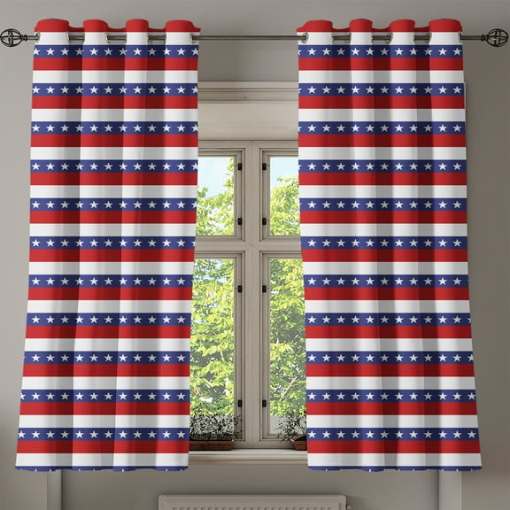 Ambesonne 4th of July Grommet Curtain, American Flag Motif, 50" x 54", Violet Blue Ruby White
