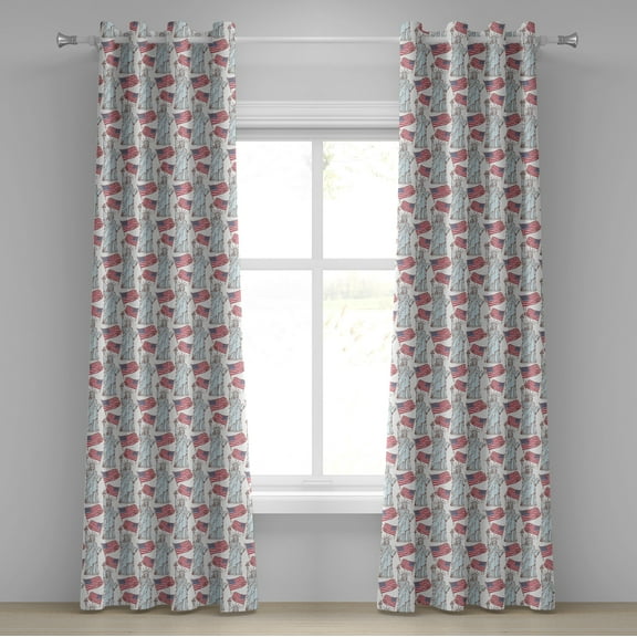Ambesonne 4th of July Grommet Curtain, Free World, 50" x 84", Pale Blue Red Blue