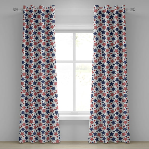 Ambesonne 4th of July Grommet Curtain, Grunge Pattern USA, 50" x 96", Ruby Violet Blue White