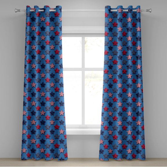 Ambesonne 4th of July Grommet Curtain, Patriot Motifs, 50" x 84", Azure Blue Magenta