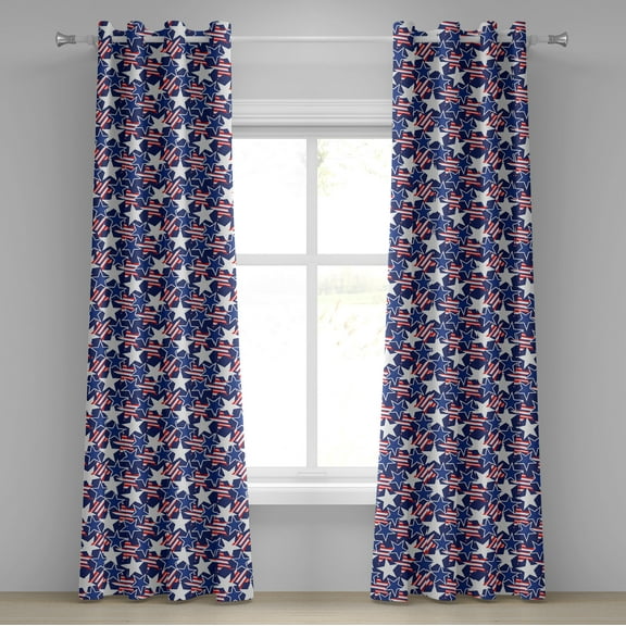 Ambesonne 4th of July Grommet Curtain, Patriotic American Star, 50" x 84", Royal Blue White and Red