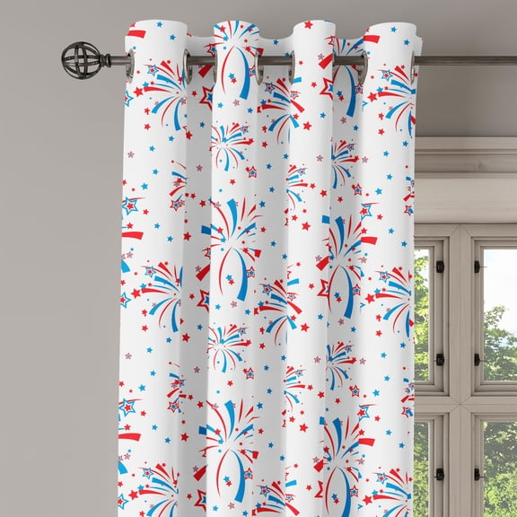 Ambesonne 4th of July Grommet Curtain Single Panel, Summer Holiday, 50"x60", Red White Blue