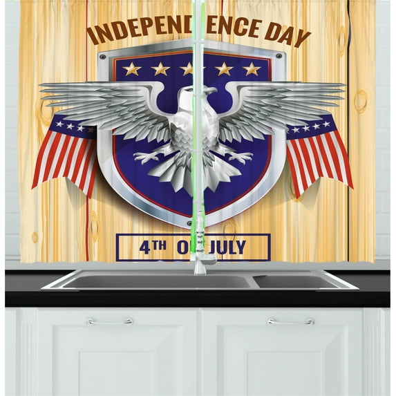 Ambesonne 4th of July Kitchen Curtains, American Bald Eagle, 55"x39", Multicolor