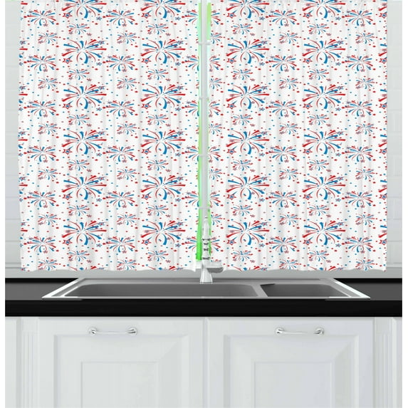 Ambesonne 4th of July Kitchen Curtains, Summer Holiday, 55"x39", Red White Blue