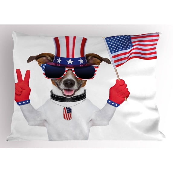 Ambesonne 4th of July Pillow Sham, Funny House Pet, 26" X 20", Multicolor
