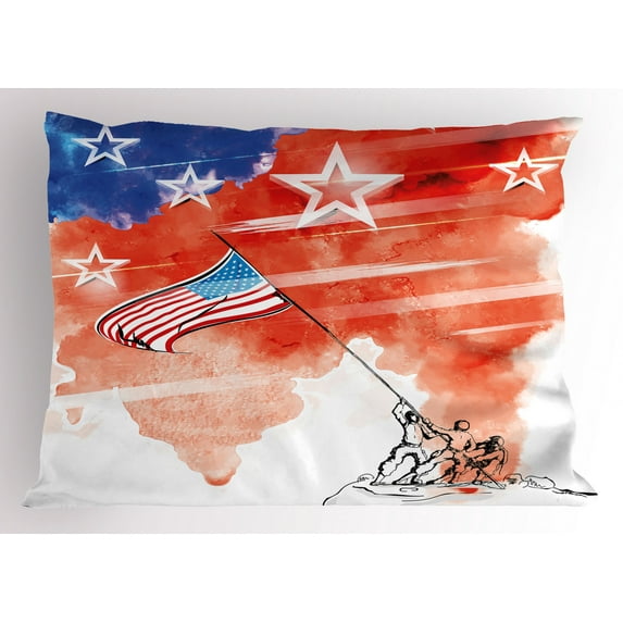 Ambesonne 4th of July Pillow Sham, Watercolor Historic, 36" X 20", Multicolor