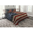 thumbnail image 1 of Ambesonne 4th of July Quilted Bedspread Set 3 Pcs, Wood Planks Flag, Queen Size, Red Beige Navy Blue, 1 of 5