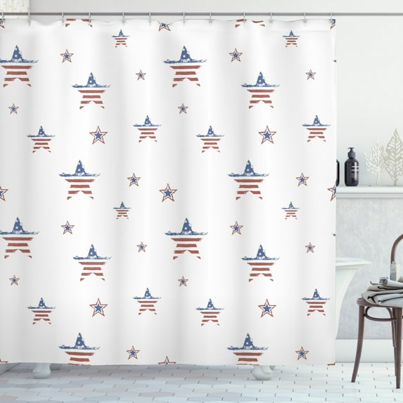 Ambesonne 4th of July Shower Curtain, Scattered Stars, 69"Wx84"L, Ruby Navy Blue White