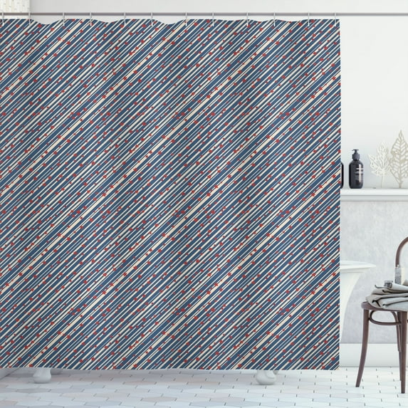 Ambesonne 4th of July Shower Curtain, Vintage Stripes Stars, 69"Wx75"L, Beige Dark Lavender Rust