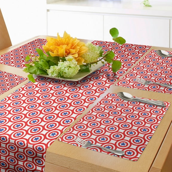 Ambesonne 4th of July Table Runner & Placemats, Freedom and Liberty, Placemat 4 pcs + Runner 12"x72", Royal Blue Red White