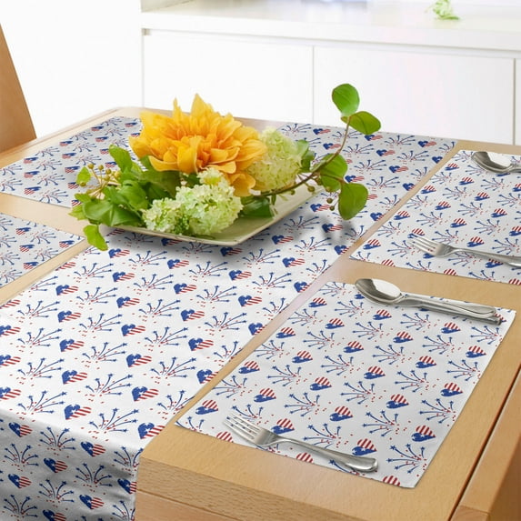 Ambesonne 4th of July Table Runner & Placemats, Freedom of USA, Placemat 4 pcs + Runner 16"x90", Red Royal Blue