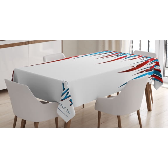 Ambesonne 4th of July Tablecloth Rectangular Table Cover, Swirled Banners, 60"x90", Red White and Navy Blue