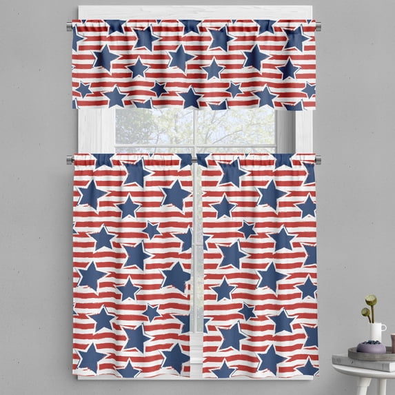 Ambesonne 4th of July Valance & Curtain, American Glory Design, 55"x36", Cobalt Blue Vermilion