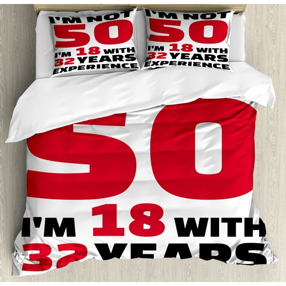 Ambesonne 50th Birthday Duvet Cover Sets, Feeling 18, 2-Queen, Red Black White