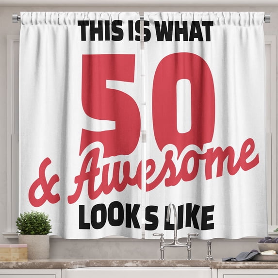 Ambesonne 50th Birthday Kitchen Curtains, 50 Years Warm Colors, 55"x39", Red Black White