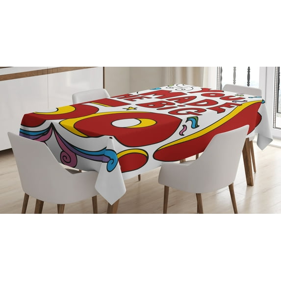 Ambesonne 50th Birthday Tablecloth Rectangular Table Cover, Colorful and Floral, 60"x84", Multicolor