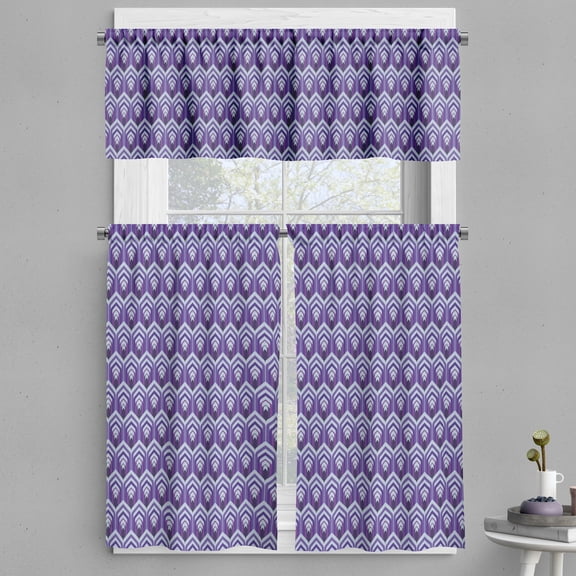 Ambesonne 60's Valance & Curtain, Retro Whimsical Shapes Pattern, 55"x24", Blue Violet Dark Lavender