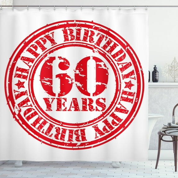 Ambesonne 60th Birthday Shower Curtain, Birthday Stamp Slogan, 69"Wx75"L, White Red