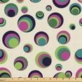 thumbnail image 1 of Ambesonne 70's Fabric by the Yard Upholstery, Geometric Colorful Circles Art, 5 Yards, Dark Magenta and Lime Green, 1 of 5
