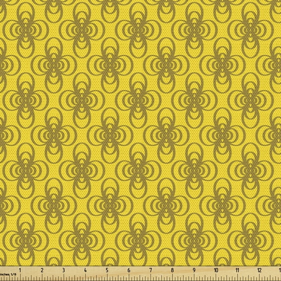 Ambesonne 70's Fabric by the Yard Upholstery, Minimalist Floral Shapes Art, 5 Yards, Pale Mauve Taupe Mustard