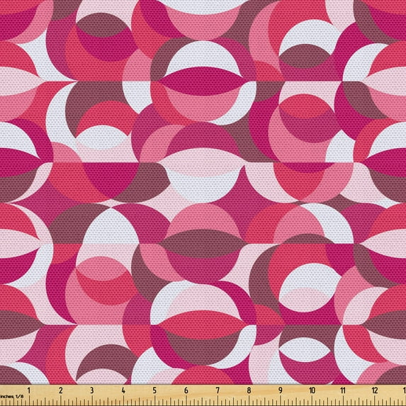 Ambesonne 70's Fabric by the Yard Upholstery, Pinkish Round Shapes Pattern, 5 Yards, Dark Magenta Dried Rose