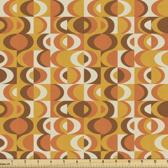 Ambesonne 70's Fabric by the Yard Upholstery, Semicircles in Squares Pattern, 1 Yard, Earth Yellow and Cinnamon