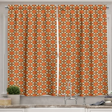 Ambesonne 70's Kitchen Curtains, Flora Shapes in Autumn Colors, 55"x30", Burnt Orange and Cinnamon