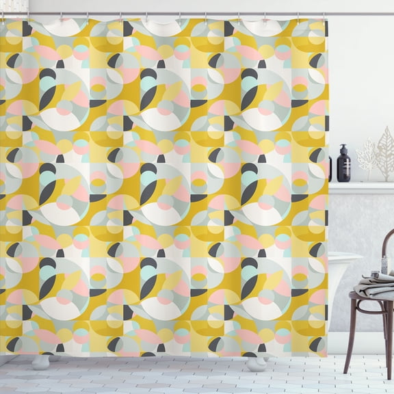 Ambesonne 70's Shower Curtain, Overlapping Geometric Shapes, 69"Wx70"L, Pale Earth Yellow Blush