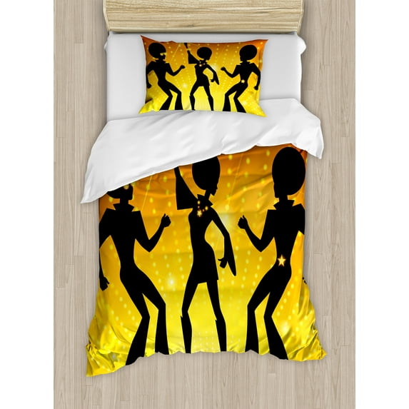 Ambesonne 70s Party Duvet Cover Sets, Dancing Afro People, 2-Twin, Orange Yellow Black