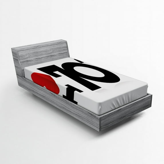 Ambesonne 70s Party Fitted Sheet, Seventies Love Romance, Twin XL Size, Red Black White