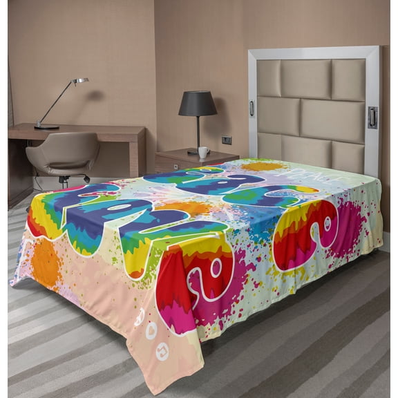 Ambesonne 70s Party Flat Sheet, Peace and Love Funky, Twin Size, Multicolor
