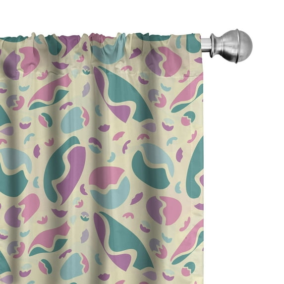 Ambesonne 80's Window Curtains, Cracked Egg Like Shapes Art, Each 28" W x 63" L, Pale Purple and Champagne