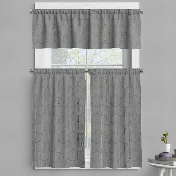 Ambesonne 80's Valance & Curtain, Monochrome Swirly Lines Art, 55"x45", Charcoal Grey White