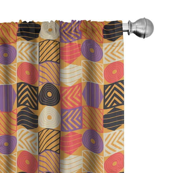 Ambesonne 90's Curtains, Diagonal Striped Squares Art, Pair of 28"x95", Apricot and Pale Eggplant