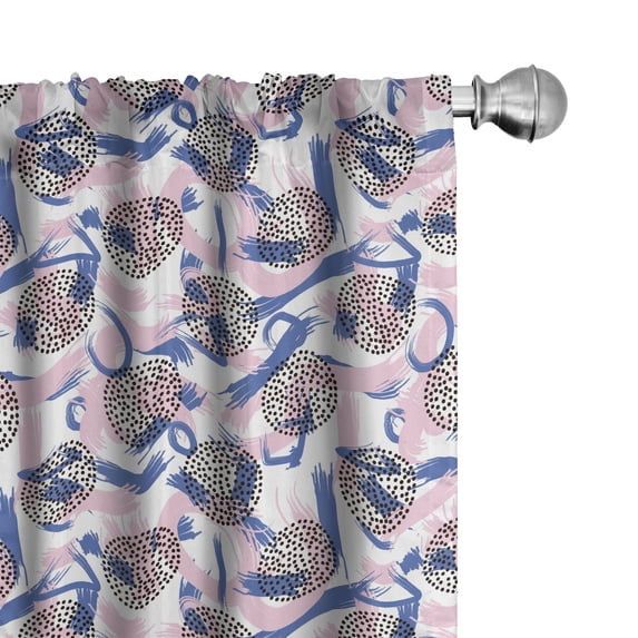 Ambesonne 90's Curtains, Dots and Paint Strokes Art, Pair of 28"x84", Soft Pink Violet Blue