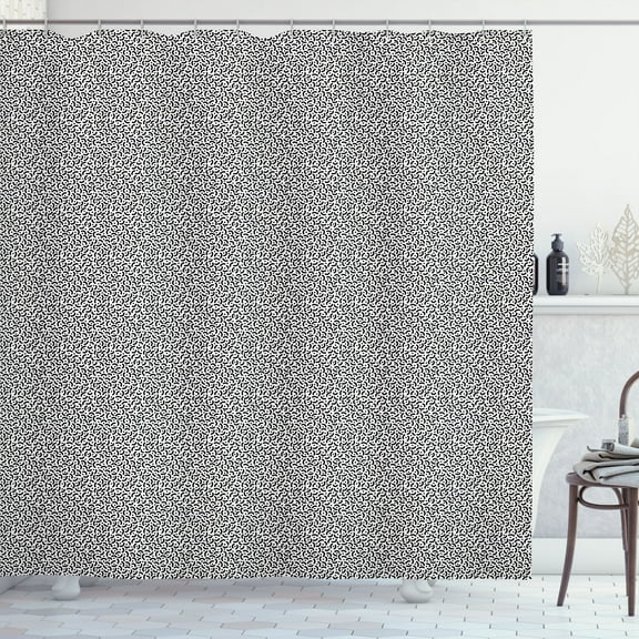 Ambesonne 90's Shower Curtain, Retro Black Curves and Dots, 69"Wx75"L, Charcoal Grey and White