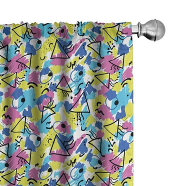 Ambesonne 90s Curtains, Retro Abstract Triangles Art, Pair of 28"x63", Yellow and Pale Fuchsia