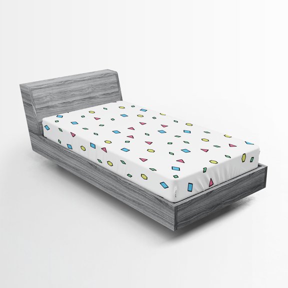 Ambesonne 90s Fitted Sheet, Colorful Geometric Shape, Twin XL Size, Blue Green