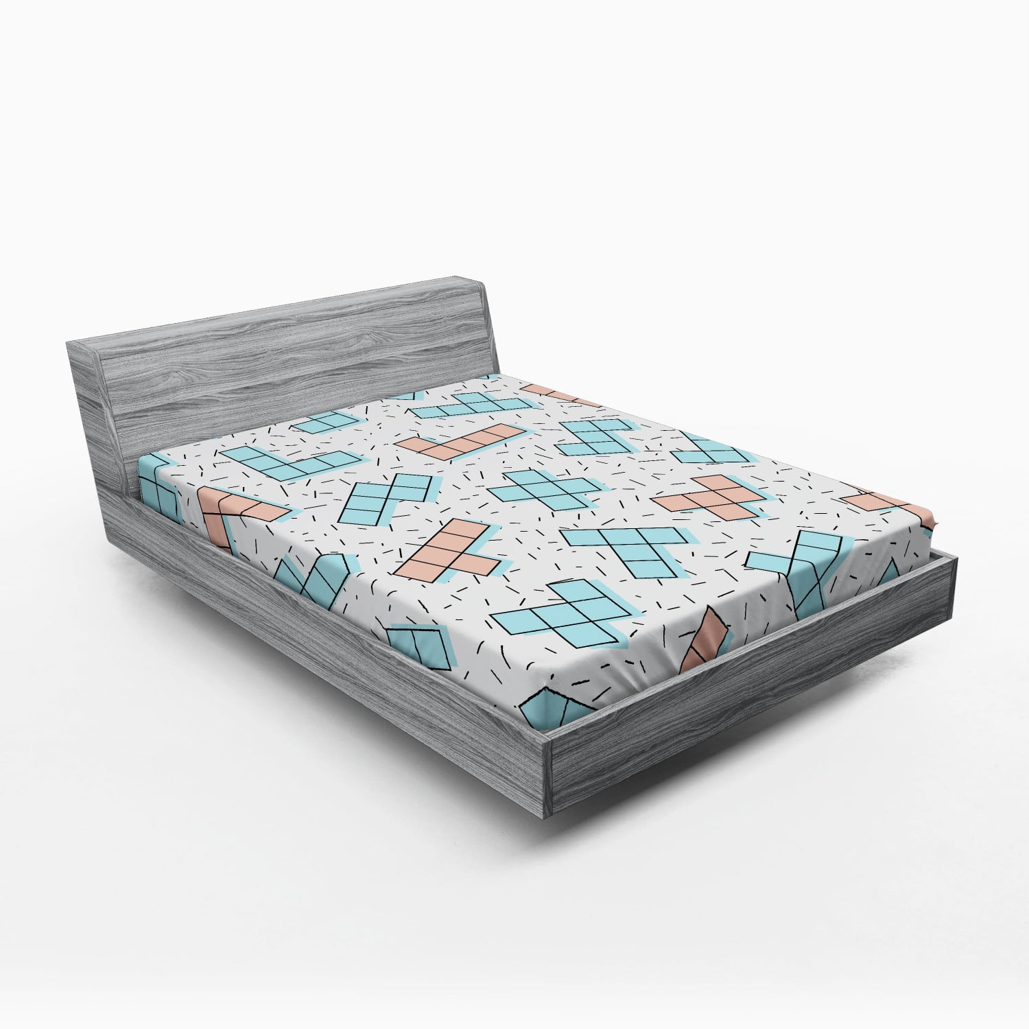 Queen Black and Blue Microfiber Geometric Fitted Sheet