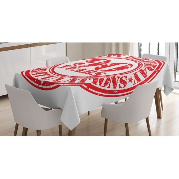 Ambesonne 90th Birthday Tablecloth Rectangular Table Cover, Grunge Stamp 90 Art, 52"x70", White Red
