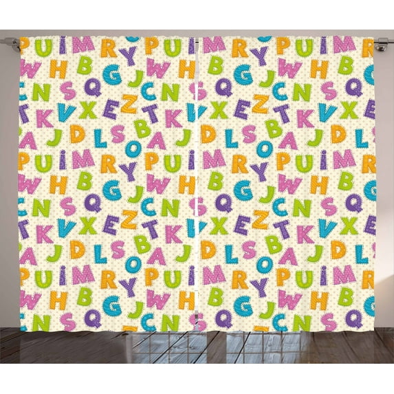 Ambesonne ABC Curtains 2 Panel Set, Letters Alphabet ABC, 108" x 96", Multicolor