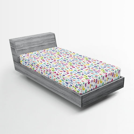 Ambesonne ABC Fitted Sheet 2 Pcs Set, Bubble Letters Doodle Fun, Twin, Multicolor