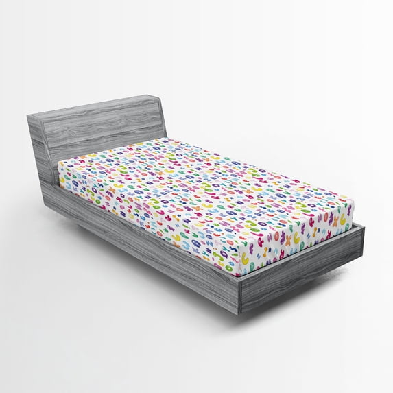 Ambesonne ABC Fitted Sheet, Bubble Letters Doodle Fun, Twin Size, Multicolor