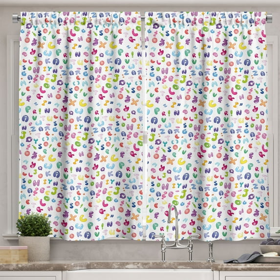 Ambesonne ABC Kitchen Curtains, Bubble Letters Doodle Fun, 55"x39", Multicolor